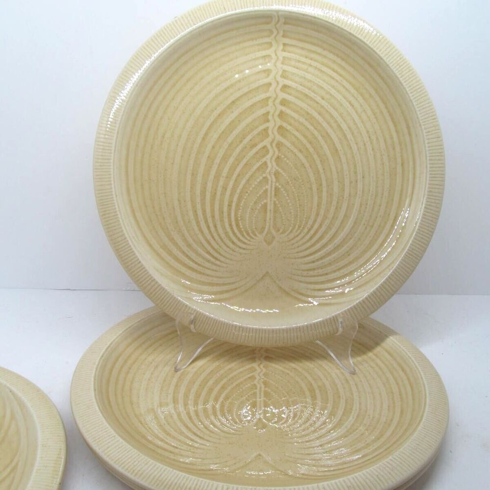 Franciscan Sea Sculptures Sand Set Of 3 Fan Shell & 1 Nautilus 10 5/8" Plates